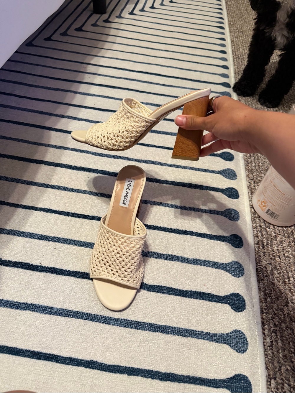 Steve Madden Cream Woven Block Heel Mules